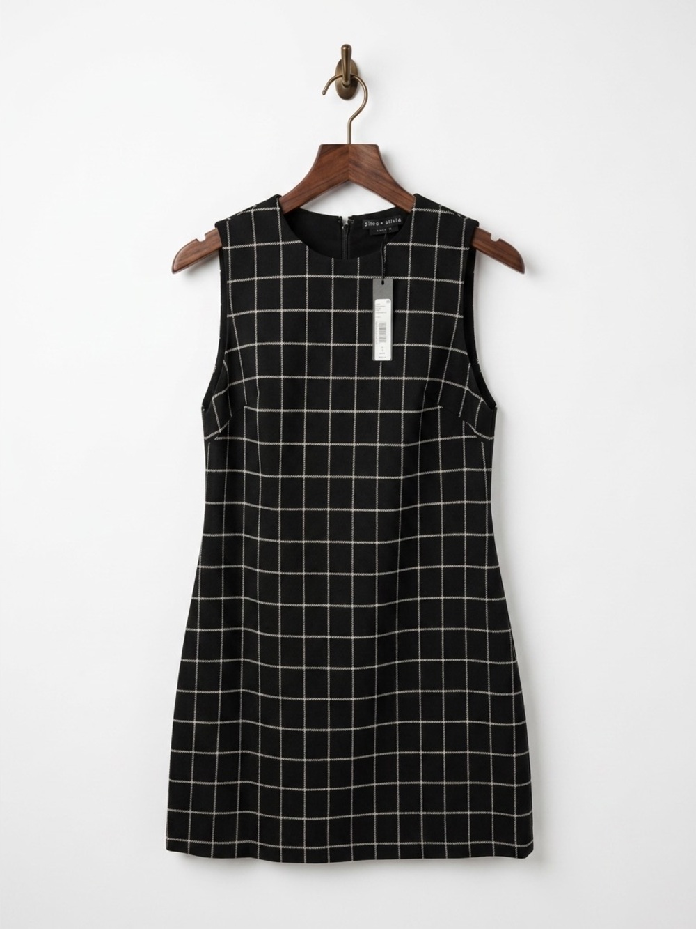 Alice + Olivia Black Mini Dress with White Windowpane Grid